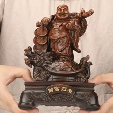 Imagem de FENNYYAR Ornamento de artesanato de estátua de Buda estilo chinês, 23 cm 9 polegadas, decoração de mesa para casa