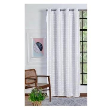 Imagem de Cortina Blackout Bloqueia Luz Solar Total - Proteção para Móveis e Sono Profundo, Medida Pronta para Quarto e Sala(branca xadrez)