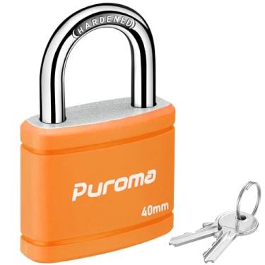 Imagem de Puroma Cadeado com chave com 2 chaves iguais, trava de armário de 2,5 cm de 40 mm para serviço pesado para armário de ferrolho de cerca, caixa de ferramentas de academia escolar (laranja)