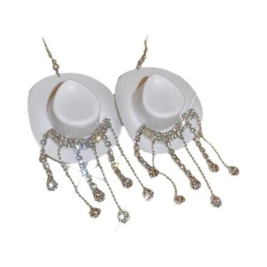 Imagem de Brincos De Chapéu De Cowboy Com Franjas De Strass Brilhantes Para Mulh