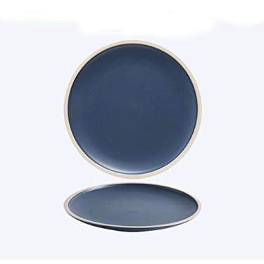 Imagem de Prato de jantar prato de café da manhã uso diário, sobremesa esmaltada fosca, salada, prato de aperitivo, prato de bife redondo de 20 cm, quatro pratos de jantar de cores suaves (cor: azul, tamanho