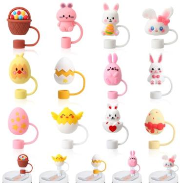 Imagem de Ovveroche 12 peças de tampa de palha de Páscoa para copo Stanley, topo de palha reutilizável de Páscoa, topos de palha de coelho de silicone para acessórios de copo Stanley 30 e 1,134 g copo 10 mm