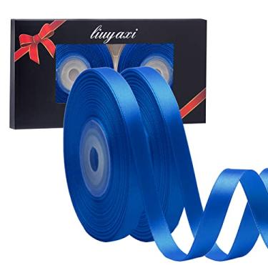 Imagem de Fita de cetim azul de face dupla de cor lisa 0,6 cm x 47 m, fitas perfeitas para artesanato, decoração de casamento, fabricação de laços, costura, embalagem de presente e mais