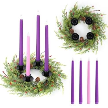 Imagem de 5 peças de guirlanda do advento de Natal com suporte de velas, decoração de guirlanda de Natal do advento para lareira em casa, igreja, mesa central, casa, escola, advento lareira, decoração