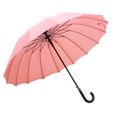 Imagem de Guarda-chuva compacto para viagem, guarda-chuva reto de 16 ossos, com alça curvada e guarda-chuva automático para grandes empresas, guarda-chuva de viagem