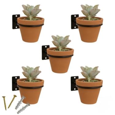 Imagem de Kit 05 Suporte Vaso de Parede para Plantas Redondo Aço Reforçado + Parafusos e Buchas(Preto)
