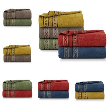 Imagem de KIT 2 Pçs Toalha de Banho Grossa Algodão100% Macia Felpuda Alta Gramatura 350g/m² Bloom 150x75cm Luxo (Vermelho e Azul)