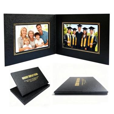 Imagem de Elegante porta-retrato texturizado de couro para mesa - Moldura de capa dura de 17 x 22 cm com estampa dourada, para fotos de 10 x 15 x 17 cm - ideal para decoração de escritório em casa, família