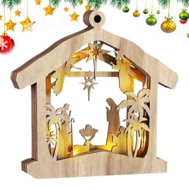 Imagem de Presépio Iluminado,Estatueta Decorativa da Sagrada Família - Decoração de Presépio em com Luz LED para Interior | para Lareira Sala de Estar Escritório Mesa Prateleira