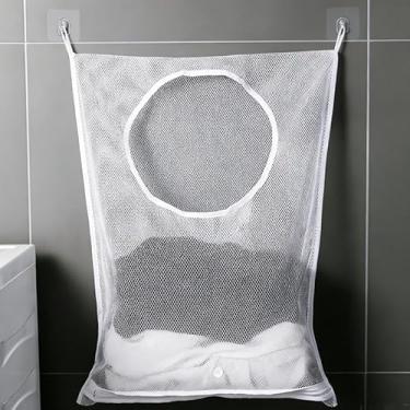 Imagem de Cesto de roupa suja de malha para pendurar, cesta grande dobrável para pendurar na parede para organização e armazenamento de roupas sujas