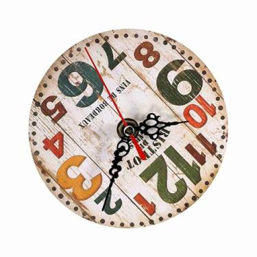 Imagem de Relógio de Parede Redondo Madeira Vintage Criativo - Natural Ecológica Decoração Estilosa para Casa e Escritório Posicionamento Prático em ou Mesa Mar