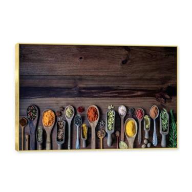 Imagem de NHLDZYH Molduras douradas. Temperos de imagem de cozinha moderna, impressão de arte, imagens para cozinha, decoração de parede de cozinha moderna. C57. 40 x 60 cm