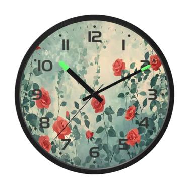 Imagem de SEHANY Relógio de parede de rosas para dia dos namorados, silencioso, sem tique-taque, operado por bateria, controle de som, luz noturna, relógios de parede para sala de estar, cozinha, quarto