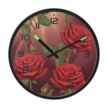 Imagem de SEHANY Relógio de parede de rosas para dia dos namorados, silencioso, sem tique-taque, operado por bateria, controle de som, luz noturna, relógios de parede para sala de estar, cozinha, quarto