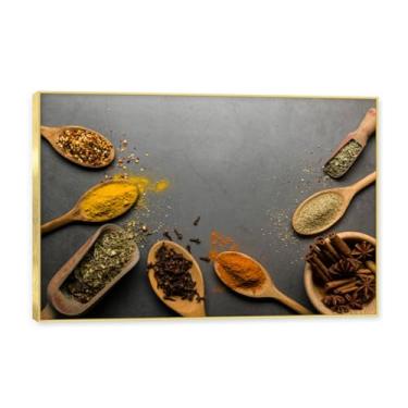 Imagem de NHLDZYH Moldura dourada. Tela decorativa cozinha, arte vintage especiarias coloridas, arte de parede quadros para sala de estar quarto cozinha. C97. 30x45cm