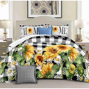 Imagem de Conjunto de edredom casal, com 2 fronhas, xadrez búfalo, preto e branco, 3 peças, para decoração de quarto de crianças e adultos, todas as estações