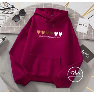 Imagem de Moletom Feminino Corações Tumblr com Capuz e Bolso Casaco Premium Algo