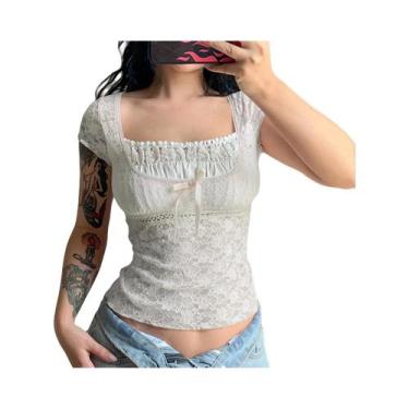 Imagem de Top Cropped De Verão Y2K Para Mulheres Com Decote Quadrado E Mangas Cu