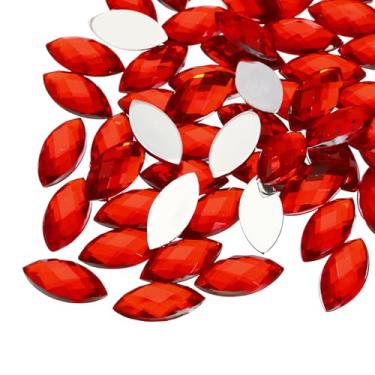 Imagem de Generic 100 peças de pedras de olho de cavalo de acrílico 4 x 8 mm strass artificial de costas planas para artesanato faça você mesmo, miçanga, festa de casamento, pintura facial, joias vermelhas