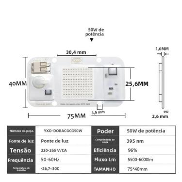 Imagem de Lâmpada UV LED De Alta Potência 50W 395nm Roxa Para Cura De Impressora