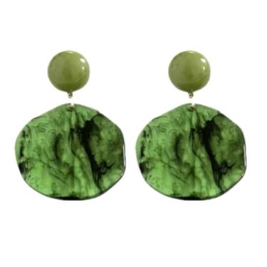 Imagem de Brincos de pressão redondos verdes escuros para mulheres, clipes de orelha pendentes não perfurados