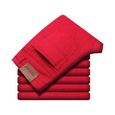Imagem de Calças Jeans Vermelhas Slim Stretch Para Homens, Clássicas, Retas, Cas