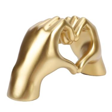 Imagem de Fockety Escultura de Mãos de Coração, Decoração de Arte Em Resina Dourada Estátua de Dedo de Amor Com Design Artístico Suave, para Sala de Estar, Quarto, Estante, Mesa, Peça Central