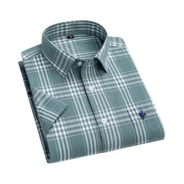 Imagem de Camisa Masculina De Algodão Xadrez 6XL De Manga Curta Com Bolso, Casua