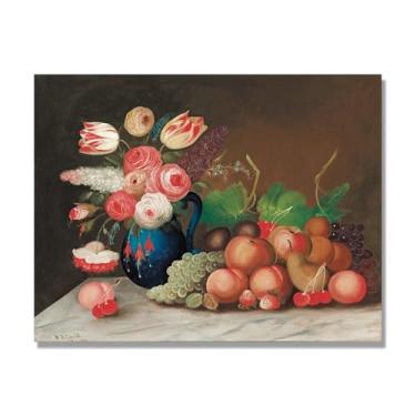 Imagem de Arte em tela vintage de frutas mortas, pintura clássica de cozinha country, decoração de parede de casa de fazenda quente para sala de jantar e cozinha. B16. 50 x 65 cm-19,7 x 25,6 pol. Somente tela