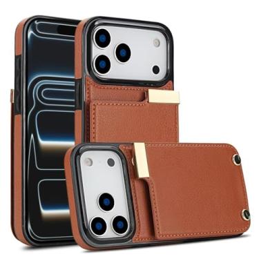 Imagem de Capa carteira porta-cartão de órgão para iPhone 17/17 Air/17 Pro/17 Pro Max, capa de couro elegante à prova de choque, design magnético forte e resistente a arranhões (marrom, 17 Pro Max)