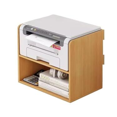 Imagem de KEG801302 Prateleira de armazenamento dupla para escritório, estante pequena, vários níveis, prateleiras de impressora de mesa, copiadora, mesa de impressora elevada (amarelo)