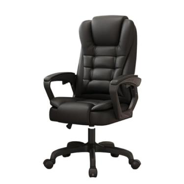 Imagem de Cadeira de escritório ajustável de couro PU para adultos escritórios executivos de encosto alto com suporte lombar apoio de braço dobrável giratório ajustável tarefa (preto)