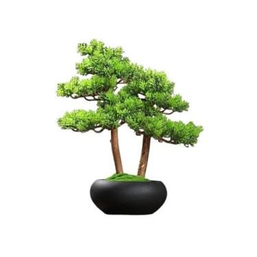 Imagem de Bonsai artificial simulação de bonsai, ornamentos de pinheiro, vasos de plantas, plantas de mesa, plantas verdes para melhorar a árvore de bonsai artificial Feng Shui (preto)