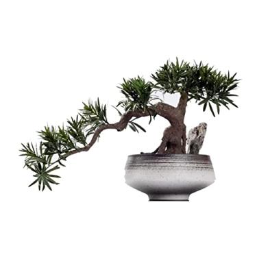 Imagem de Plantas falsas bonsai artificial lohan pinheiro simulação de pinheiro bem-vindo planta cerâmica vaso artificial ornamento interior mesa exibição árvore falsa (a base não contém) decoração