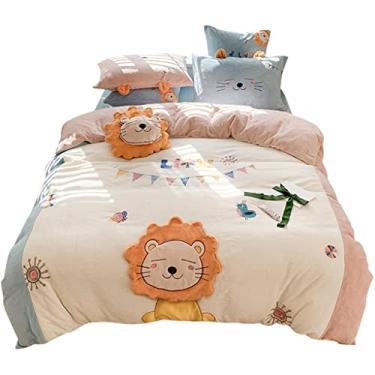 Imagem de Lençóis de lã coral grossa de desenho animado quente quatro peças tridimensionais Little Lion Milk Fleece Lençóis de capa de edredom de inverno (Cor: A, Tamanho: 2 m) (A 1,5 m)