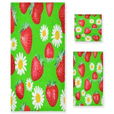 Imagem de xigua Conjunto de toalhas de banheiro morangos absorvente macio 3 peças toalha de banho toalha de mão toalhas decorativas para banheiro, academia, hotel, praia, piscina