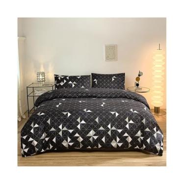 Imagem de Conjunto de capa de edredom com estampa geométrica e fronhas, conjunto de cama de microfibra confortável de 3 peças (135 x 200 cm)