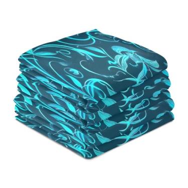 Imagem de Wassud Toalhas de cozinha azul-petróleo folhas de cozinha toalhas de prato pacote com 6 panos de prato macios com laço para pendurar toalha de mão super absorvente de secagem rápida toalhas de chá de