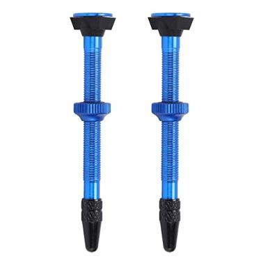 Imagem de Haste de válvula presta sem câmara de ar, liga leve, durável, núcleo de válvula removível, base de borracha universal para bicicletas de estrada, mountain bikes, 60mm, 2 peças (Azul)