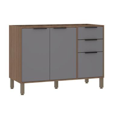 Imagem de Balcão De Cozinha Para Pia 120cm 2 Portas E 3 Gavetas Sem Tampo Aspen Luciane Móveis Vanilla Com Cinza Puro