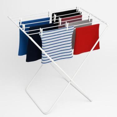 Imagem de Varal de Chão Portátil Dobrável com Abas Branco em Aço Slim para Lavan