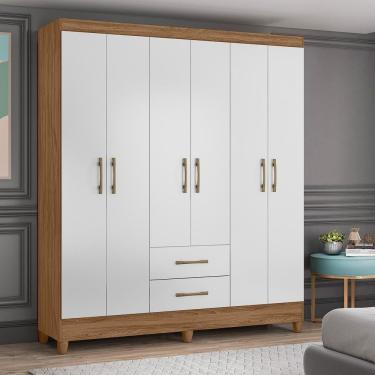 Imagem de Guarda Roupa Casal 6 Portas E 2 Gavetas Panamá - Naturale / Branco Naturale / Branco