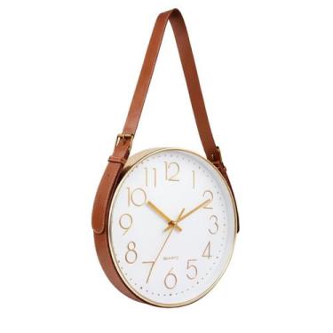 Imagem de Relógio de Parede Rosé Gold Cobre e Fundo Branco Alça Marrom - Larador