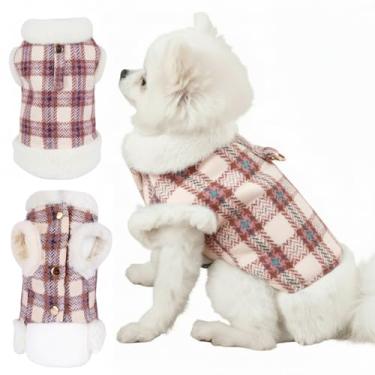 Imagem de Jaqueta xadrez para cães de estimação, casaco quente de inverno com forro de lã, moda casual ajustável para cães
