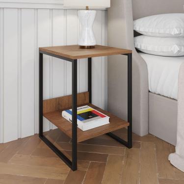 Imagem de Mesa Cabeceira Industrial Amêndoa Tókio Base Ferro Preto