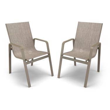 Imagem de Kit 2 Cadeiras Miami Gourmet Alumínio Fendi Tela Mocca