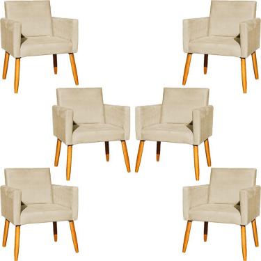 Imagem de Kit 6 Poltronas Para Recepção Nina Suede Cores Pé Palito 30cm Castanho - Suede