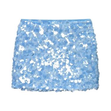 Imagem de Saia Mini Elegante Feminina De Cintura Alta Com Lantejoulas, Ajuste Ju