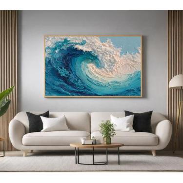 Imagem de Quadros Decorativos com Moldura Onda Mar 3D Relevo para Sala Quarto e 