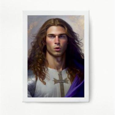 Imagem de Quadro Decorativo Arcanjo Zadquiel 33x24cm - Madeira Branca